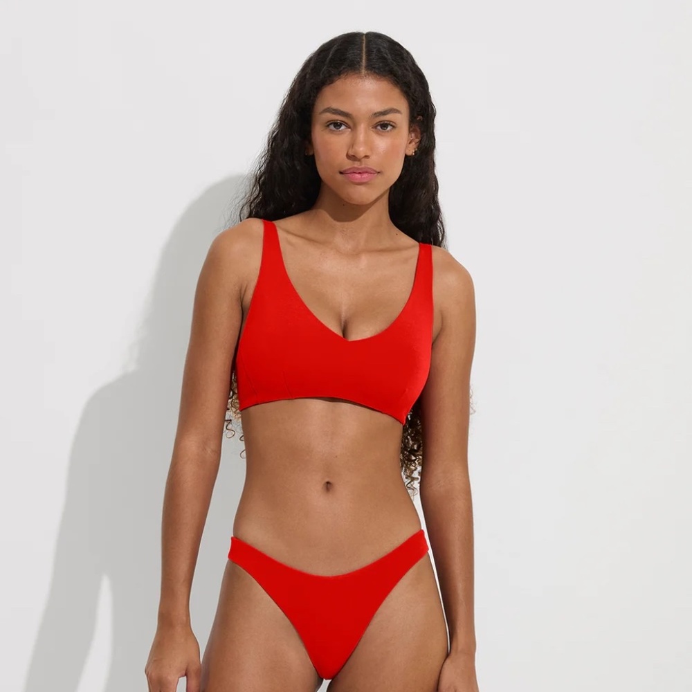 Left On Friday Red Scoop Neck Bikini Top